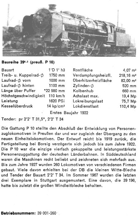 Kurzbeschreibung der Baureihe 39 (preußische P10)