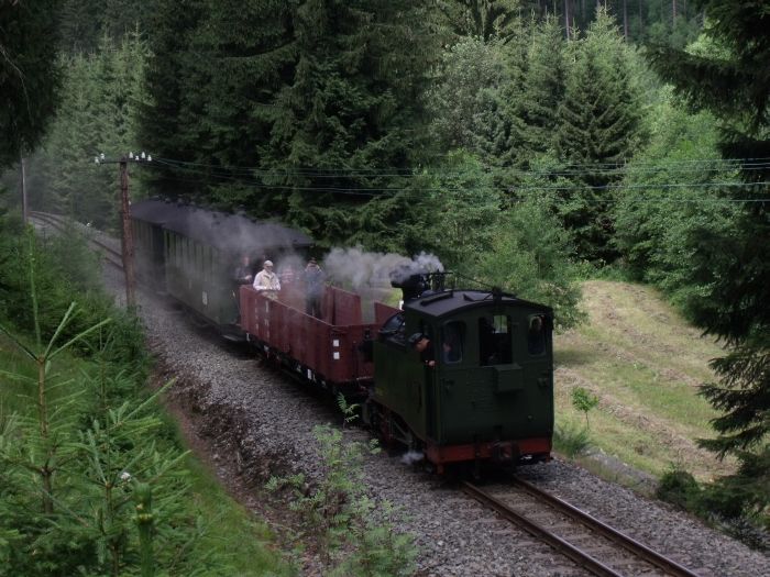 No 54 (Tv) vorm Zug Nr.12 abwärts fahrend, im Tal oberhalb von Schmalzgrube, um 12:17h am 23.07.2011