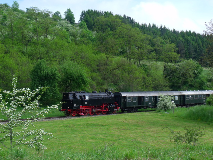 262 BB Tv mit Zug Blumberg→Weizen abwärts unterhalb von Epfenhofen, um 10:22h am 28.05.2016