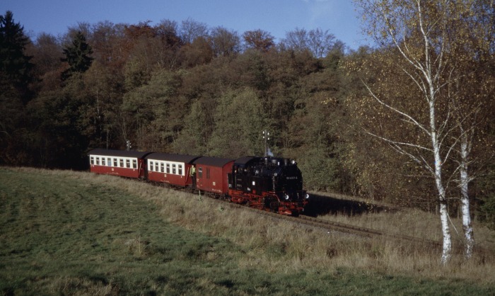 99 6001 mit Zug 8965 abwärts am südlichen Ramberg, am 30.10.2005