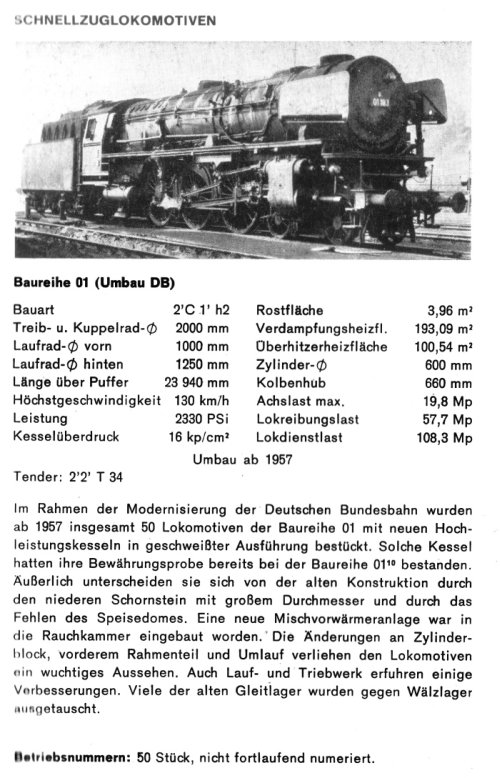 Kurzbeschreibung Baureihe 01 mit DB-Neubaukessel