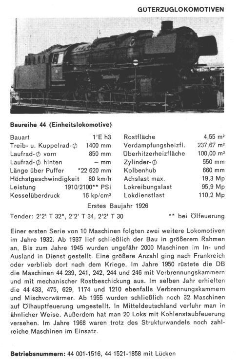 Kurzbeschreibung der Baureihe 44
