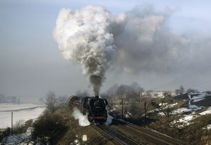 44 0393 Güterzug nach Gera auf der Steigung bei Gorndorf, am 31.01.1981