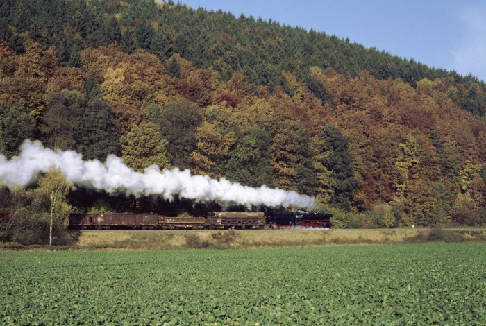 44 0093 mit Güterzug 80170 auf der Werrabahn bei Windenhof, 29.10.1999