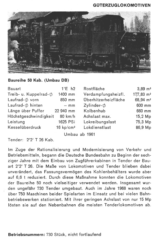 Kurzbeschreibung Baureihe 50 der DB mit Kabinentender