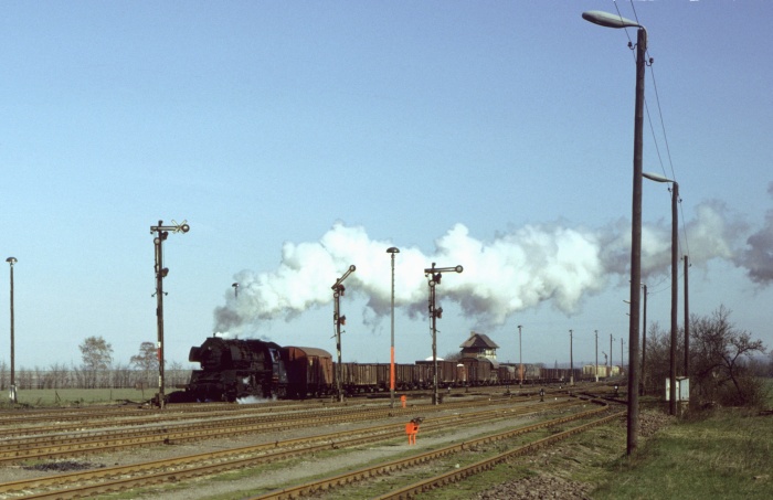 50 3556 mit Dg 54774 Durchfahrt Nienhagen, 18.04.1982