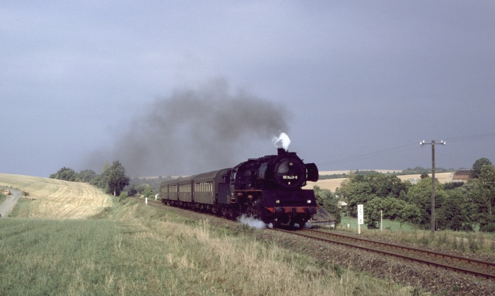 50 3529 mit P 15771 Abfahrt Oberstößwitz, 27.08.1982