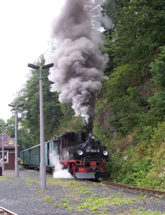 99 1564 mit Pendel-Sonderzug, hier zu sehen Ausfahrt Seifersdorf, am 05.08.2005
