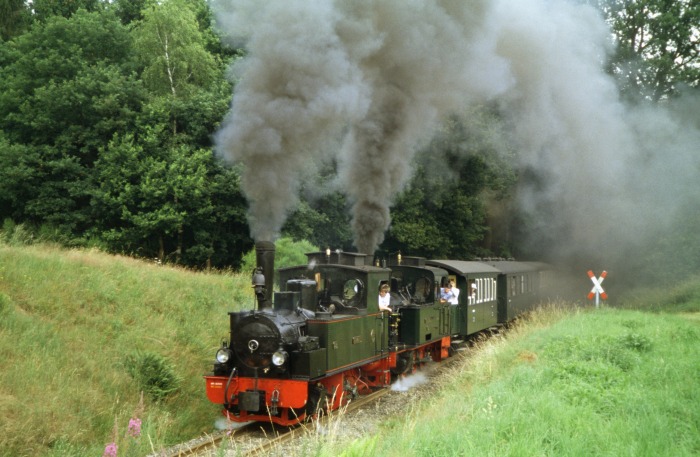 HERMANN + SPREEWALD mit Zug P 105 Anfahrt am Vilser Holz, am 03.07.2005