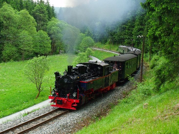 AQUARIUS C mit Zug 11 in der weiten Kurve am Wanderweg im Tal weit oberhalb von Schmalzgrube, um 11:29h am 28.05.2012