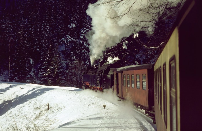 Mitfahrt hinter 99 7241 im P 14431 am Drängetal, am 05.03.1988