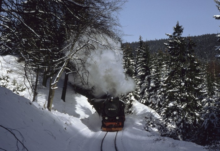 99 7243 mit Zug 8905 am Drängetal, am 30.01.1993