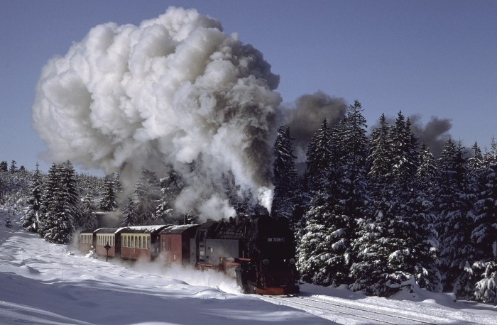 99 7238 mit Zug 8903 am Laubhüttental/Kälberbruch, am 31.01.1993