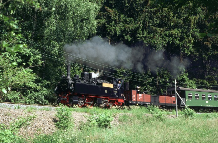 99 5902 mit Sonderzug und Cabrio-Wagen, nördliche Rambergwiese vor Sternhaus-Ramberg, am 03.06.2000