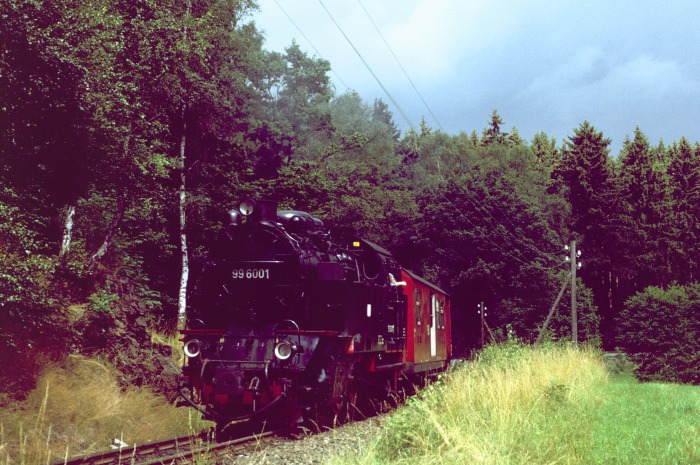 99 6001 mit Zug 8963 vor Sternhaus-Ramberg, am 16.07.1999