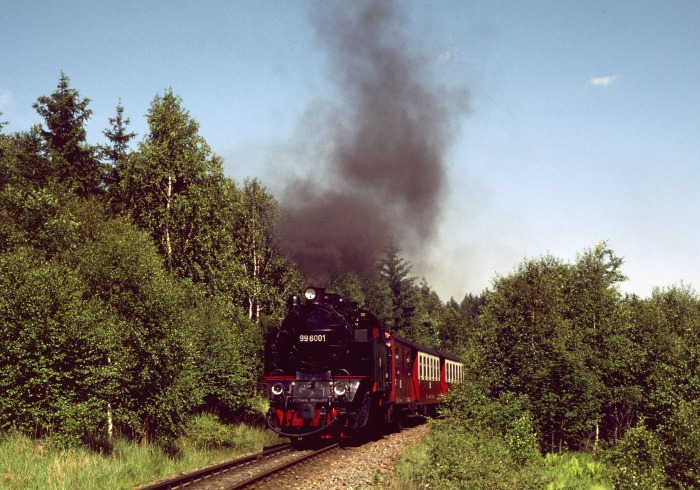 99 6001 mit Zug 8955 vor Sternhaus-Haferfeld, am 02.06.2000