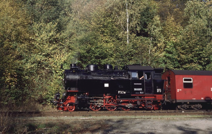 99 6001 mit Zug 8965 in Mägdesprung, am 19.10.2001