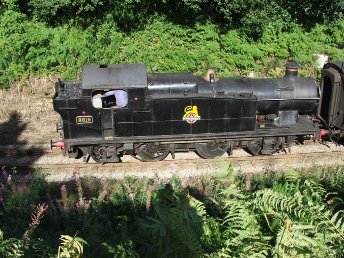 6619 rollt Tv mit Zug aus Pickering zurück kommmend bei Beck Hole abwärts rollend um 17:14h am 24.08.2005